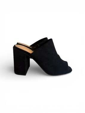 Apt. 9 Women's Black Faux Suede Peep Toe Block Heel Mules